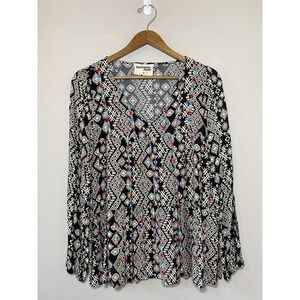 Savanna Jane Long Sleeve Top Women MEDIUM Embroidered V-Neck Boho Peasant Blouse